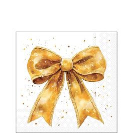 Karácsonyi masnis arany-fehér szalvéta 25x25 cm 20 db-os Fancy Bow