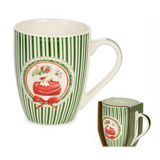 Karácsonyi porcelán bögre 350 ml zöld csíkos ajándékos