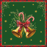 Háromrétegű karácsonyi papírszalvéta 33x33 cm 20 db Scottish bells green