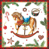 Karácsonyi hintalovas háromrétegű papírszalvéta 33x33 cm 20 db-os Christmas Toys White