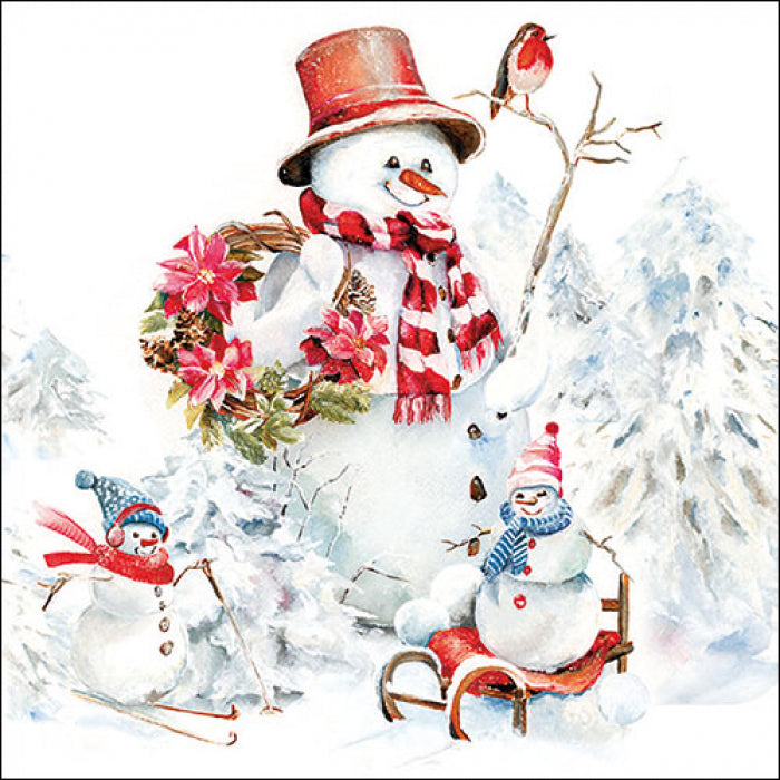 Karácsonyi hóemberes háromrétegű papírszalvéta 33x33 cm 20 db-os Sporty Snowmen
