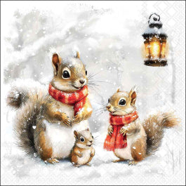 Karácsonyi mókusos szalvéta 33x33 cm 20 db-os Squirrel Family