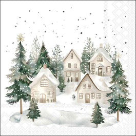 Karácsonyi havas házak mintás szalvéta 33x33 cm 20 db-os Snowy Houses