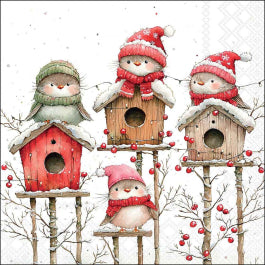 Karácsonyi madaras szalvéta 33x33 cm 20 db-os Birdhouse Quartet