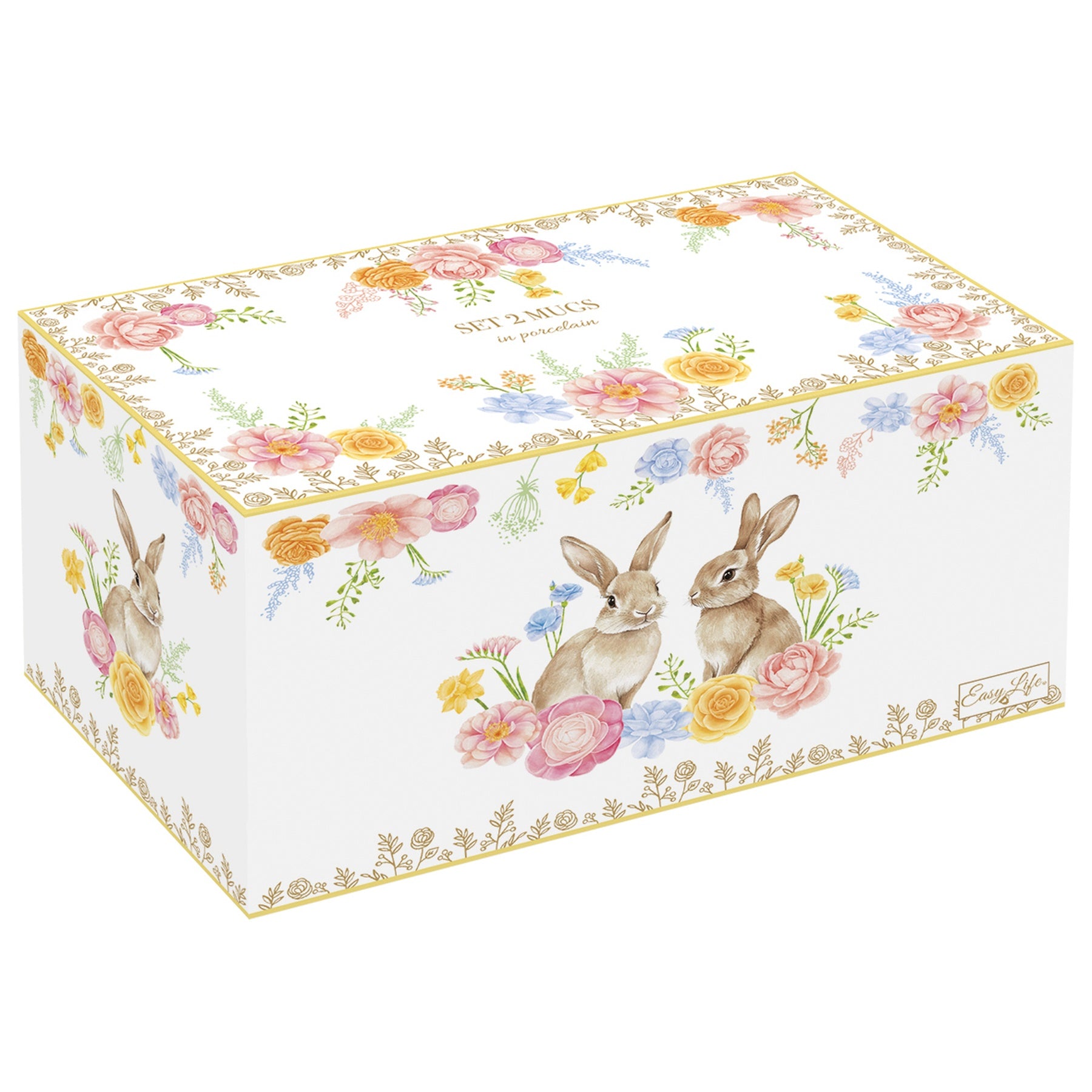 Húsvéti nyuszis porcelán bögre 320 ml 2 db szett díszdobozban