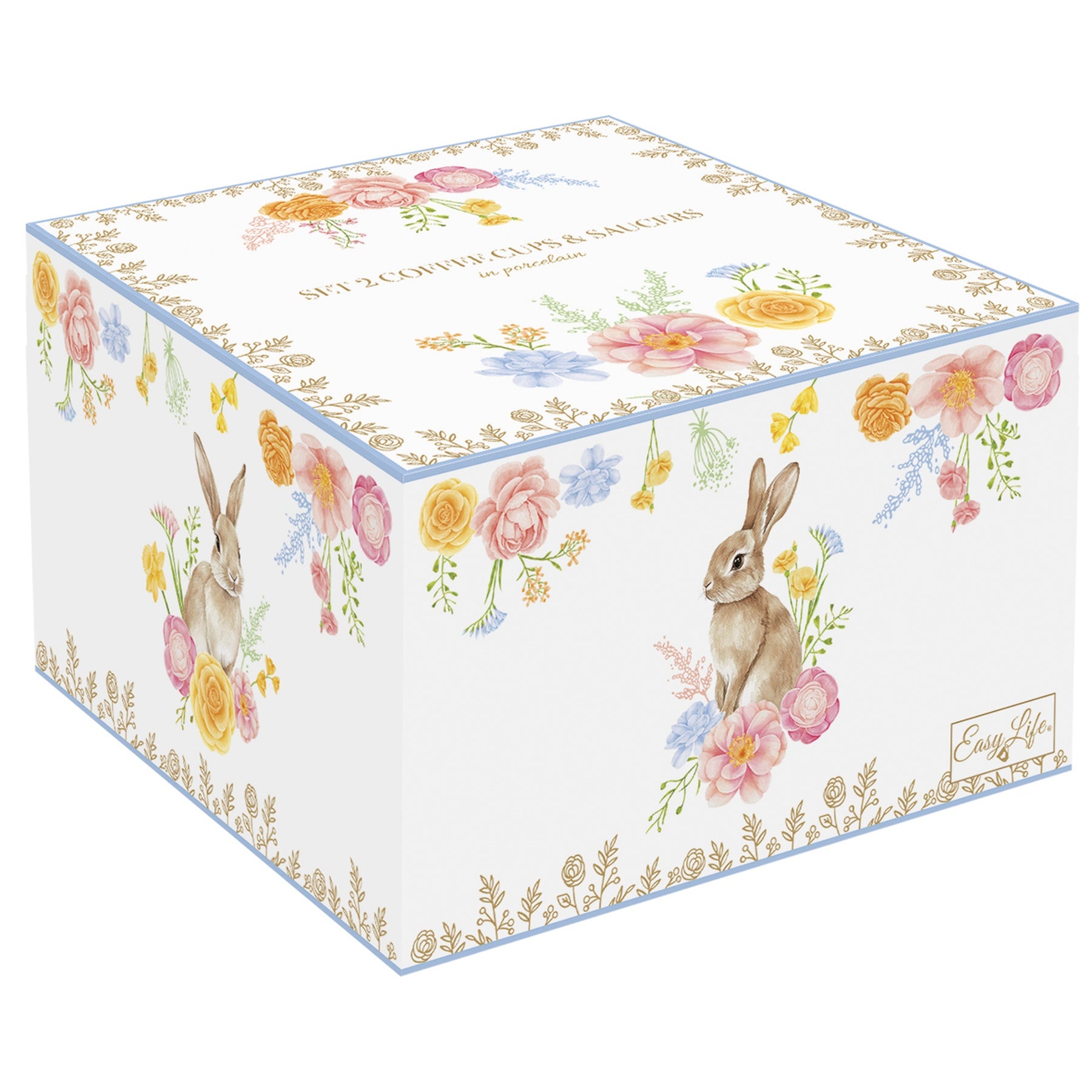 Húsvéti nyuszis porcelán eszpresszó kávés csésze + alj 120 ml 2 db díszdobozban