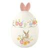 Húsvéti nyuszis porcelán keksztároló 11x18 cm tojás forma díszdobozban