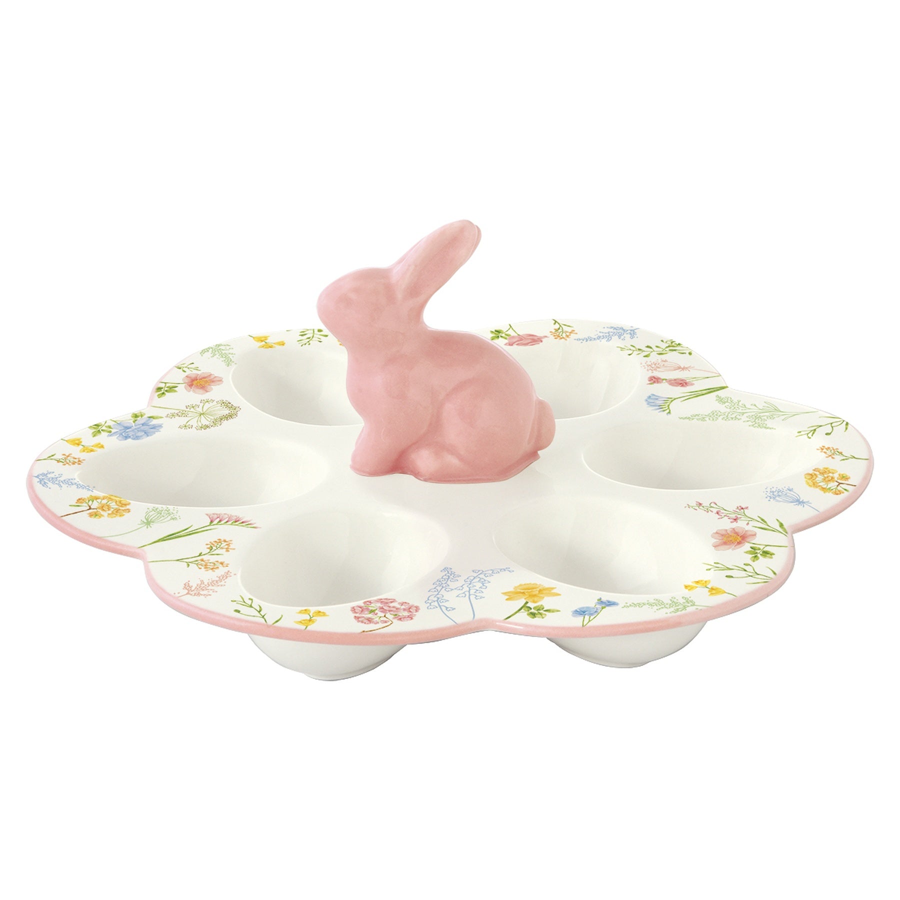 Húsvéti nyuszis porcelán tojáskínáló tálca 21 cm díszdobozban