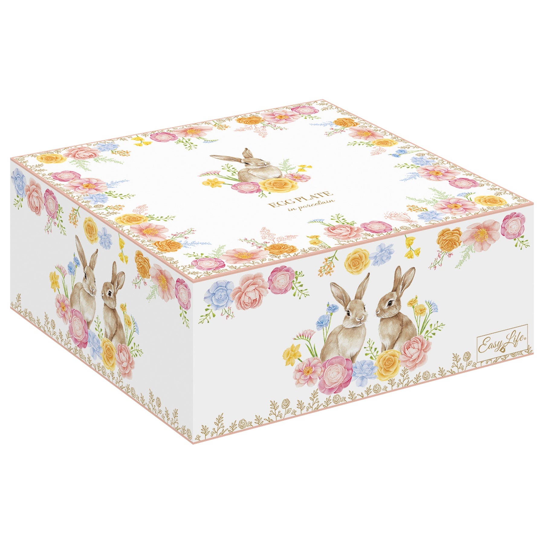 Húsvéti nyuszis porcelán tojáskínáló tálca 21 cm díszdobozban