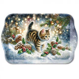 Karácsonyi cicás műanyag kis tálca 13x21 cm Cute cat in the snow