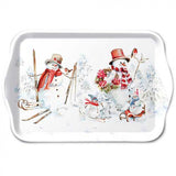 Karácsonyi hóemberes műanyag kis konyhai tálca 13x21 cm Sporty Snowmen