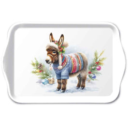 Karácsonyi csacsis melamin kistálca 13x21 cm Wooly Donkey