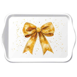 Karácsonyi masnis arany-fehér melamin kistálca 13x21 cm Fancy Bow