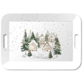 Karácsonyi havas házak mintás melamin tálca 33x47 cm Snowy Houses