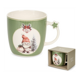 Karácsonyi porcelán bögre 360 ml zöld kötött manós