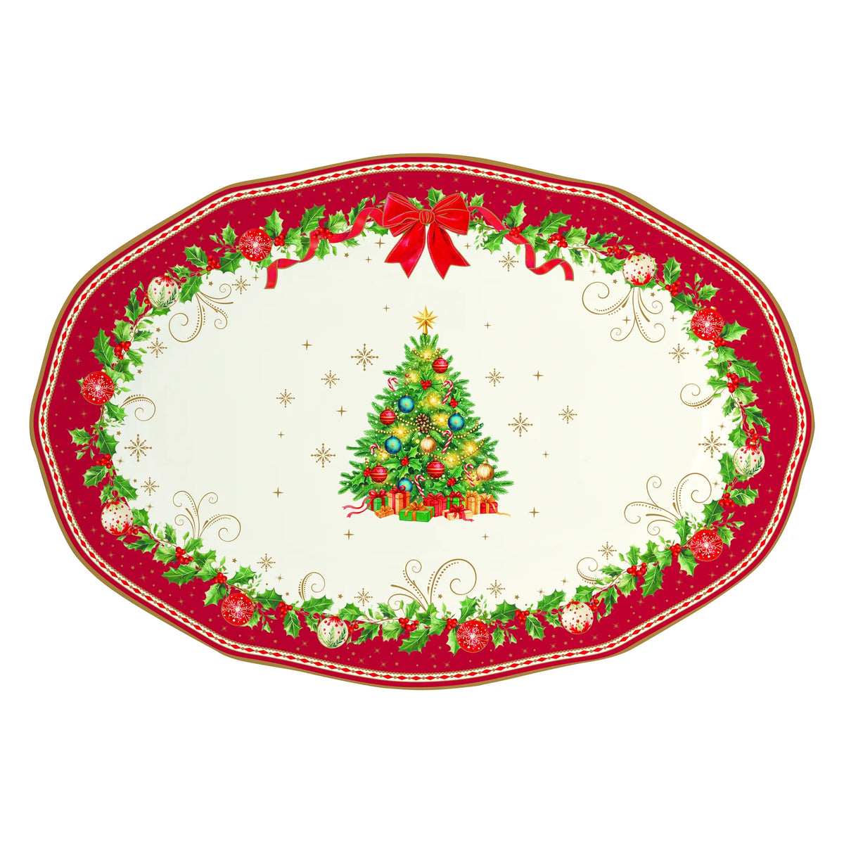 Karácsonyi porcelán ovál tálca 36x25 cm díszdobozban Christmas Heritage