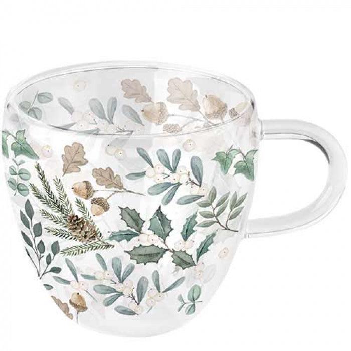 Karácsonyi duplafalú borosilicate üveg csésze 0,25L Collection of Leaves