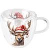 Karácsonyi rénszarvas duplafalú borosilicate üveg csésze Deer with Santa hat