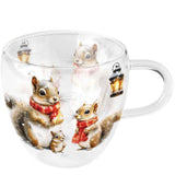 Karácsonyi mókusos duplafalú üveg csésze 200 ml Squirrel Family