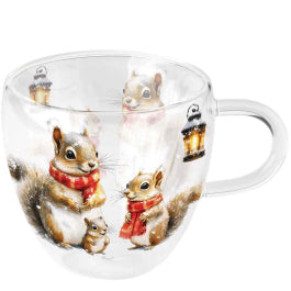 Karácsonyi mókusos duplafalú üveg csésze 200 ml Squirrel Family