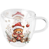 Karácsonyi macis duplafalú üveg csésze 200 ml Teddy’s Gift