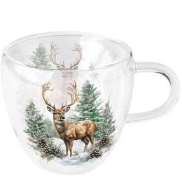 Karácsonyi szarvas mintás duplafalú üveg csésze 200 ml Winter Stag
