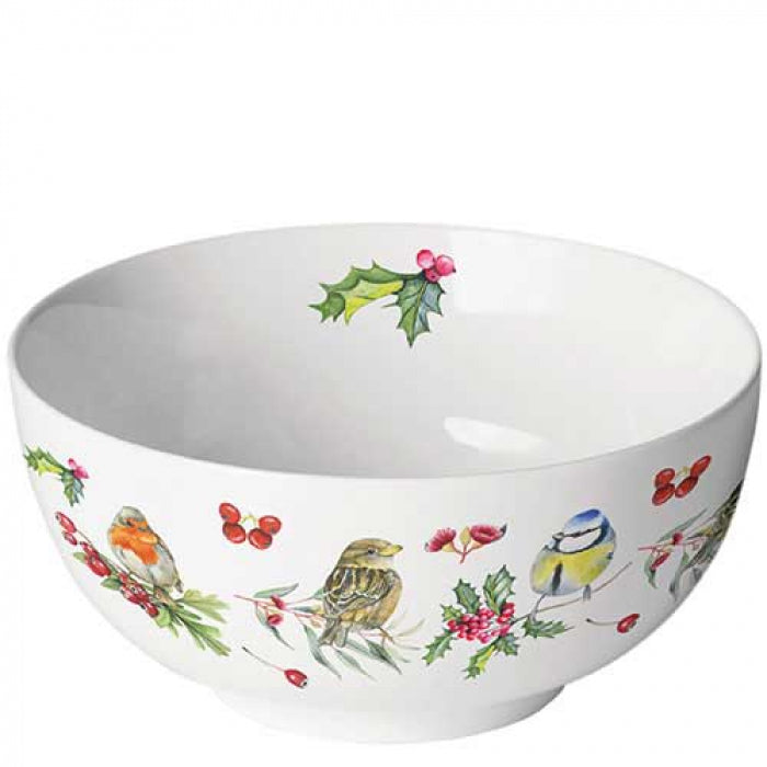 Karácsonyi porcelán müzlis tálka 6,5x14 cm Téli Madárdal