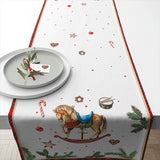 Karácsonyi hintalovas pamut asztali futó 40x150 cm Christmas Toys