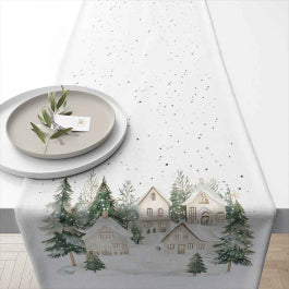 Karácsonyi havas házak mintás pamut asztali futó 40x150 cm Snowy Houses