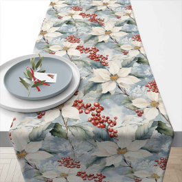 Karácsonyi mikulásvirág mintás pamut asztali futó 40x150 cm Winter Poinsettia
