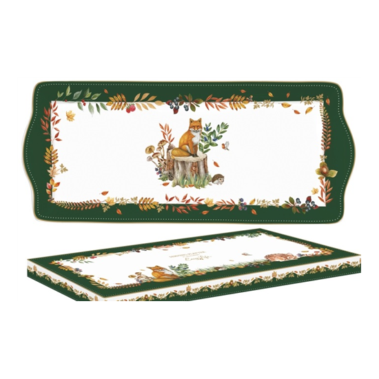 Forest Dream őszi porcelán kínáló tálca 35x15 cm dobozban Easy Life