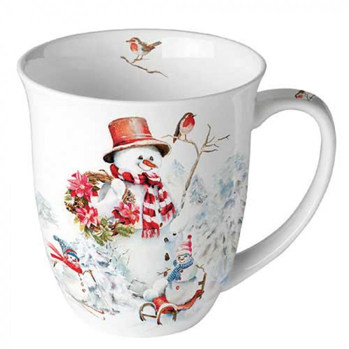 Karácsonyi hóember porcelán bögre Sporty Snowmen