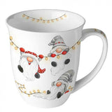 Karácsonyi porcelán bögre 0,4l Törpék fényfüzéren fehér