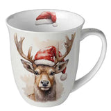 Karácsonyi rénszarvas porcelán bögre Deer with Santa hat 0,4l