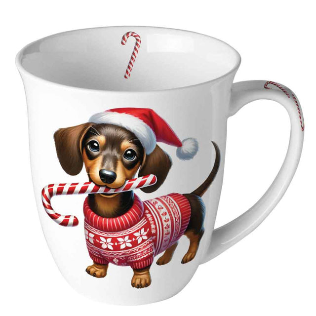 Karácsonyi porcelán bögre tacskós Anton 400 ml