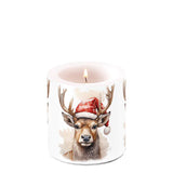 Karácsonyi rénszarvas átvilágítós viasz gyertya kicsi Deer with Santa hat