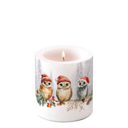 Karácsonyi baglyos gyertya kicsi Ø 7,5x9 cm Wise Owls