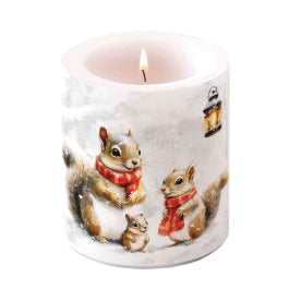 Karácsonyi mókusos gyertya közepes Ø 10x10 cm Squirrel Family