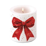 Karácsonyi masnis piros-fehér gyertya közepes Ø 10x10 cm Fancy Bow