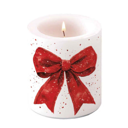 Karácsonyi masnis piros-fehér gyertya közepes Ø 10x10 cm Fancy Bow