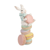Macaron tornyon ülő nyuszi húsvéti dekoráció figura 37 cm
