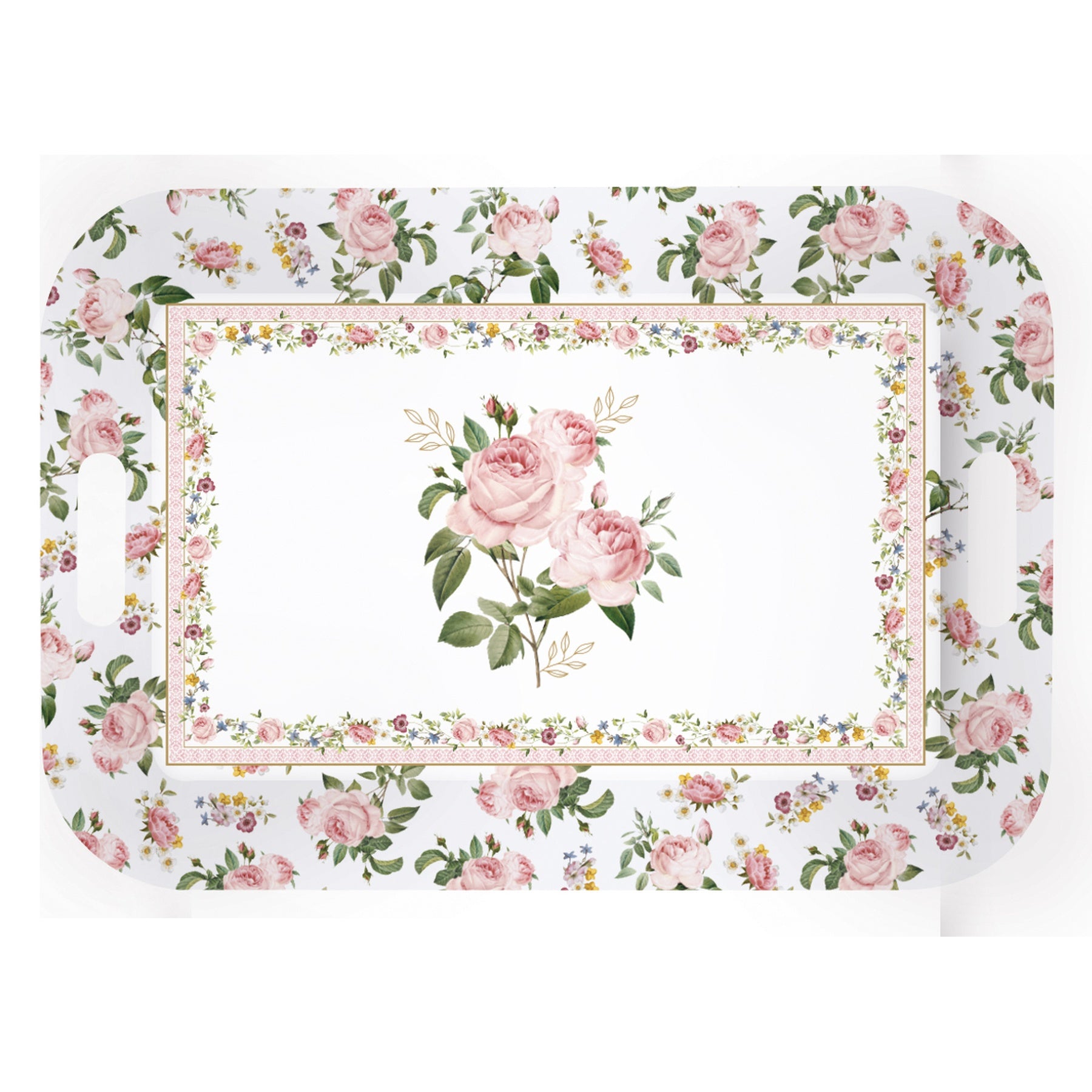 Műanyag konyhai nagyméretű tálca 47x33 cm Rózsa mintás Chant des Roses