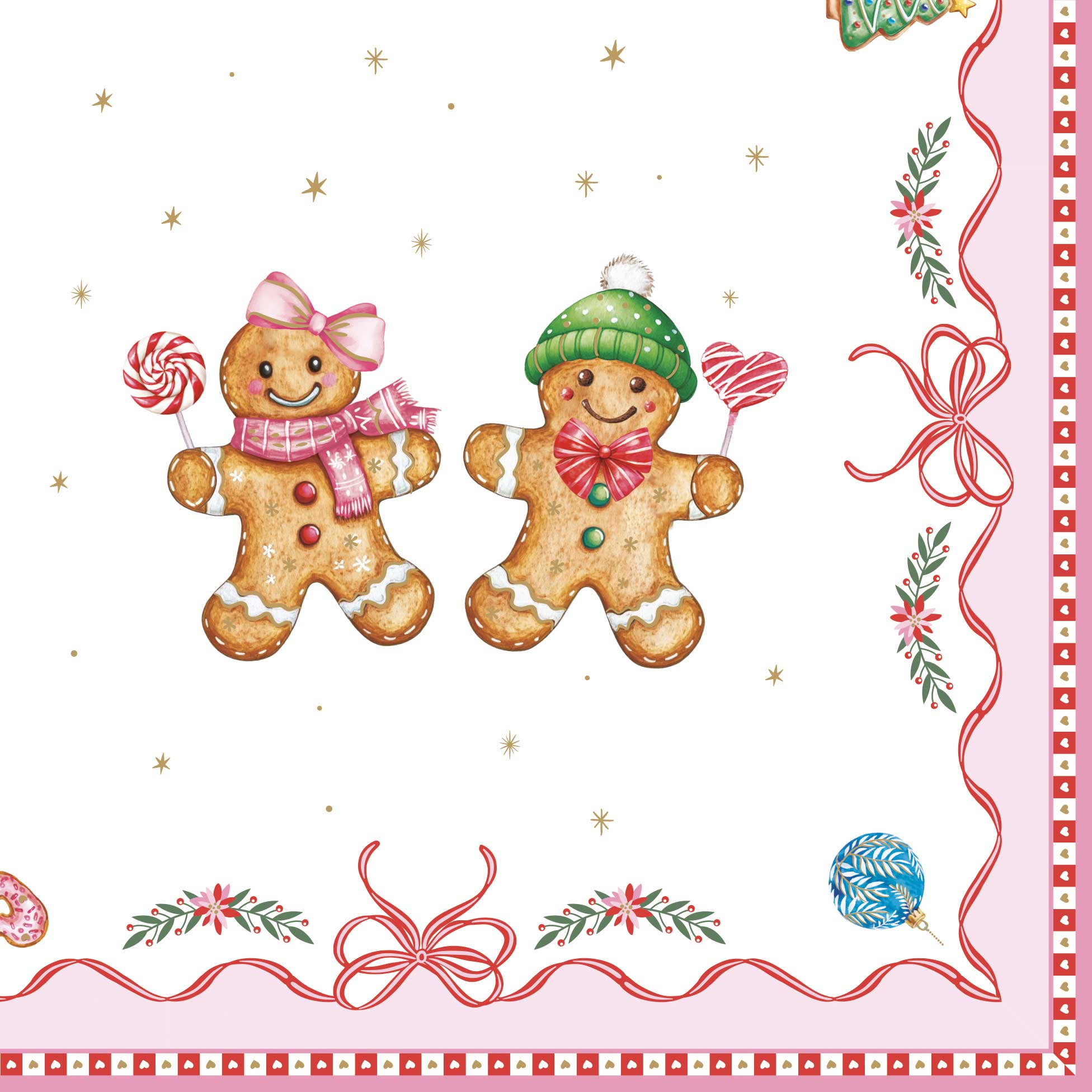 Karácsonyi mézeskalács háromrétegű papírszalvéta Sweet Christmas 33x33 cm 20 db