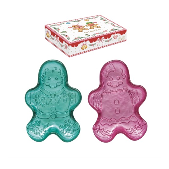 Karácsonyi Üvegtál szett 2 db-os mézeskalács figura forma díszdobozban Sweet Christmas