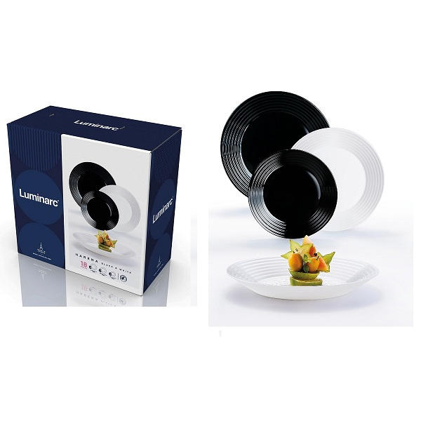 Luminarc HARENA üveg étkészlet 18 részes 6 személyes fehér fekete N1518
