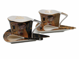 Gustav Klimt eszpresszó kávés porcelán csésze aljjal kanállal 2 személyes 180 ml A Csók