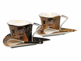 Gustav Klimt eszpresszó kávés porcelán csésze aljjal kanállal 2 személyes 180 ml A Csók