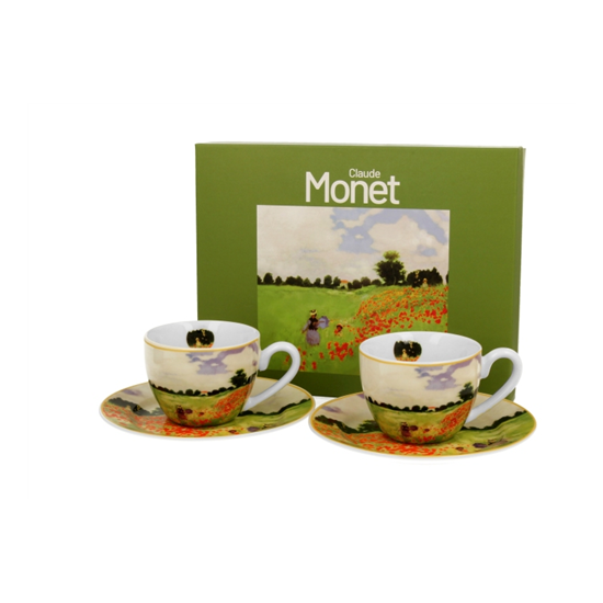 Porcelán eszpresszó kávés csésze + alj 110 ml 2 személyes dobozban Monet Pipacsmező