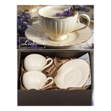 Elegáns porcelán csésze + alj 230 ml 2 személyes díszdobozban