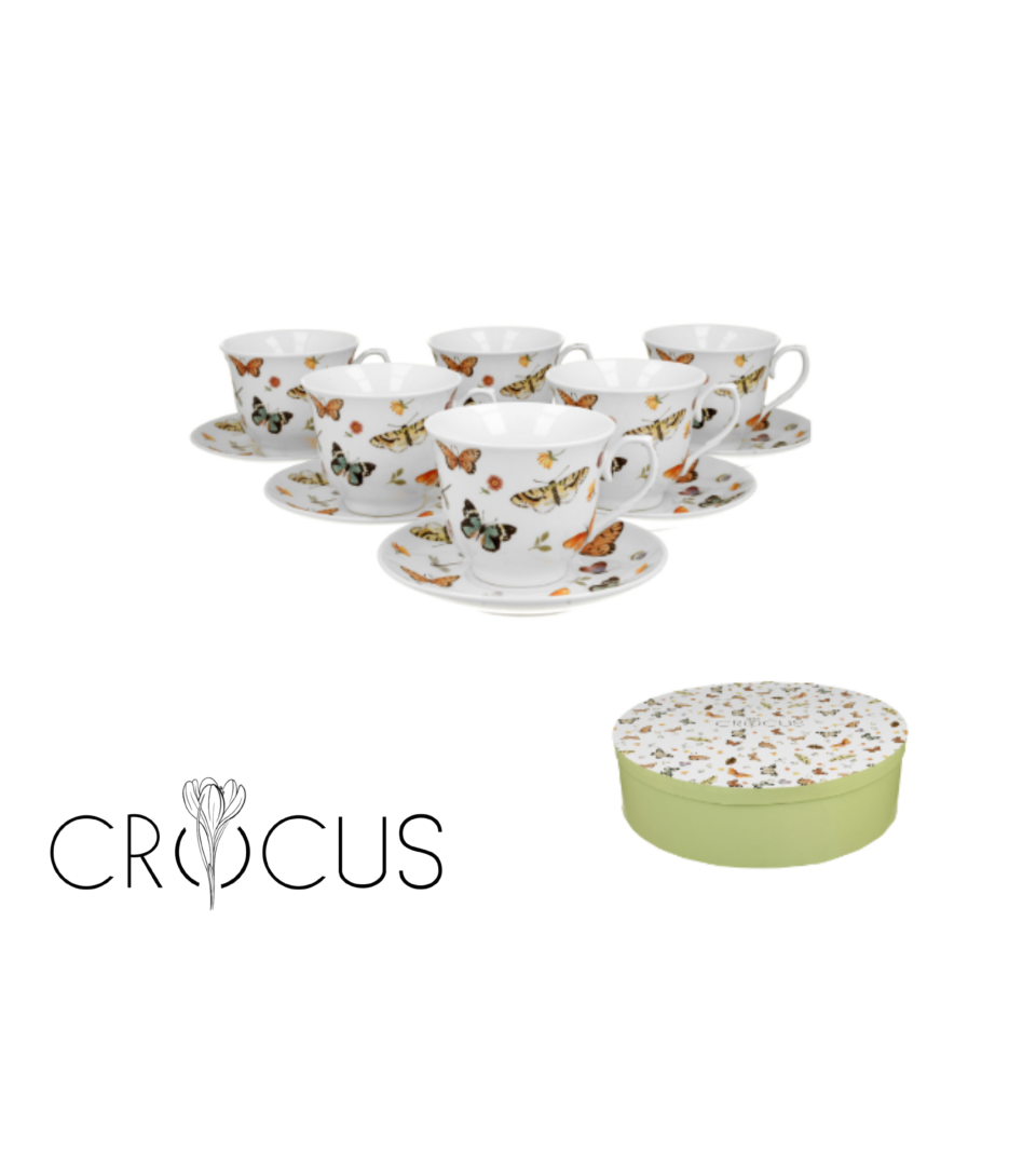 Porcelán pillangós csésze 6 személyes készlet díszdobozban Butterflies